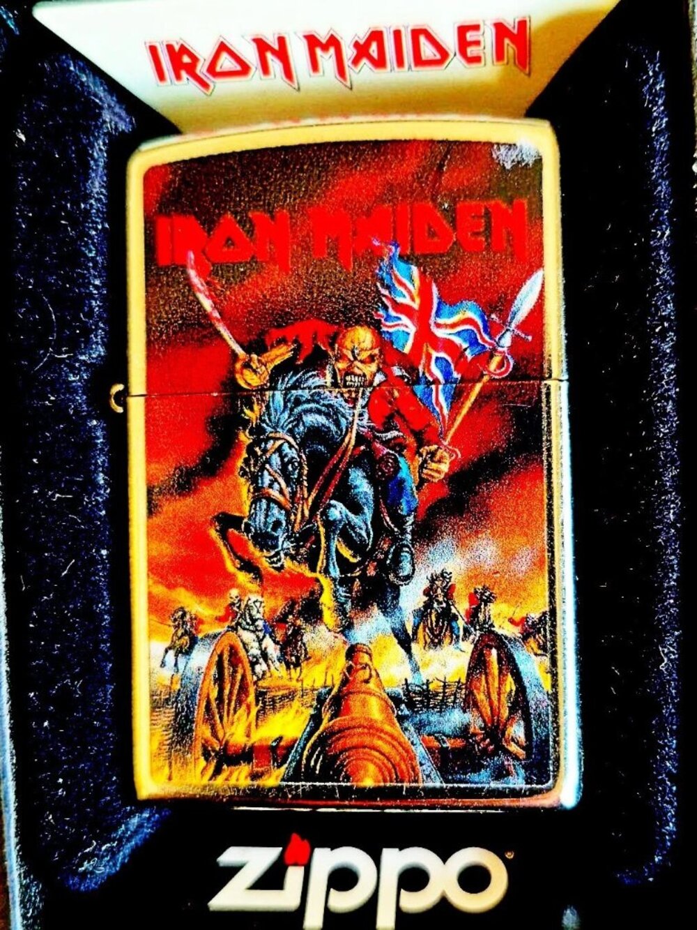 Iron Maiden UK Flag Zippo Lighter W/Fitted Chrome Zippo Butane Torch Insert